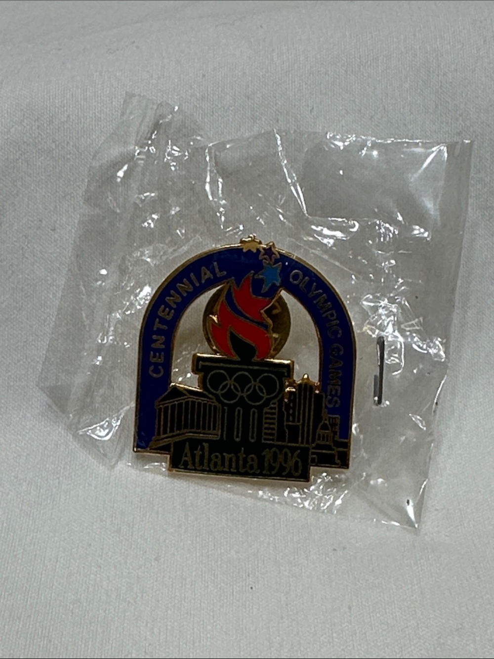 Atlanta 1996 Olympic Centennial Torch Pin - Blue & Red
